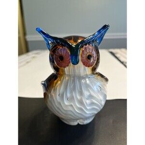 Art Glass Murano Brown Blue Owl Figurine